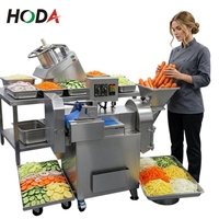 Industriële multifunctionele elektrische snijmachine voor uien, fruit en groenten, en een snij- en hakselaar.