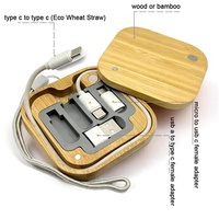 Couvercle pivotant en bambou 6 en 1 adaptateur USB Conversion de câble boîte de rangement 3A PD câble de charge 60W c à c câble charge rapide