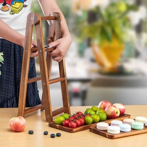 Acacia wood three-tier food and snack <b>rack</b>, fruit tray, outdoor picnic restaurant foldable storage portable fruit basket - Product Image 2