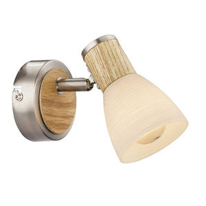 Faretto in metallo 1xE14 40W 230V, finitura legno e cristallo opalino, ideale per illuminazione decorativa in interni. - Product Image 1