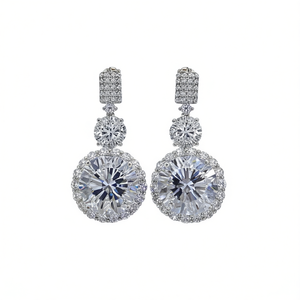 Orecchini Pendenti in Zircone Placcati Oro Bianco, Taglio Brillante Rotondo, Montatura a Griffe, Gioielli Classici da Donna per Matrimonio - Product Image 1