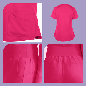 Women V-Neck Scrub Set Moisture Wicking Knitted Uniforms For Medical Use Rose Red Royal Blue Azure Blue Gray Dark Green - Product Image 3