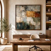 Peinture à l'huile abstraite orange vintage peinte à la main, texture beige et noire, art mural sur toile pour la décoration de hôtels de luxe, bureaux et salons