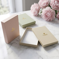 Boîte cadeau rigide en papier spécial bleu beige de luxe - Couvercle et base roses, matériaux recyclés, boîtes personnalisables, emballage cadeau