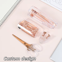 Agrafeuse manuelle transparente en PS, design personnalisé, livraison directe, couleur or rose, fournitures de bureau, perforatrice et extracteur de clous en plastique givré