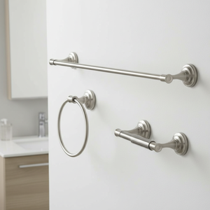 Ensemble d'accessoires de salle de bain en nickel plaqué avec porte-papier toilette, porte-serviettes, anneau, emballé pour la vente - Product Image 1