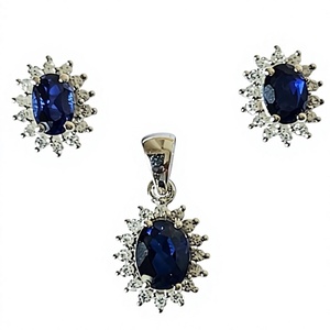 Lab Grown Blue Sapphire 925 <b>Sterling</b> <b>Silver</b> <b>Earrings</b> Pendant Jewelry <b>Set</b> for Wedding Party or Office Perfect Gift for Females - Product Image 1