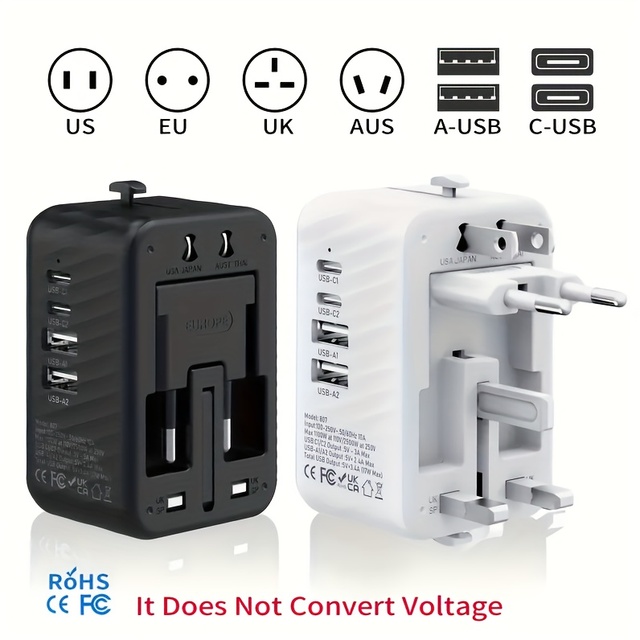 Universal Travel Adapter International Travel Charger Multi Plug Socket for Travel Use US EU UK AU Plug With USB a Type C Ports