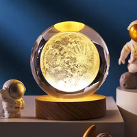 Boule de Cristal K9 Gravée au Laser 3D, Globe Galaxie Système Solaire avec Socle Lumineux LED, Modèle en Verre Décoratif, Technique Polie, Idée Cadeau
