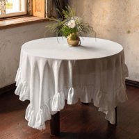 Nappe carrée en lin à volants, nappe en lin blanc pour mariage, fête, cadeau, couverture de table