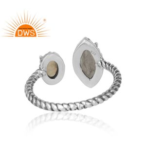 Moonstone and Ethiopian Opal Gemstone Ring Twisted Designer Handmade Silver Oxidized Ring Jewelry Manufacturer - Product Image 4