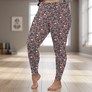 Wholesale Women's Leggings Ditsy Floral <b>Suede</b> Skinny High Waist Breathable Seamed Scrunch Anti-Bacterial Ankle-Length Sexy Club - Product Image 3