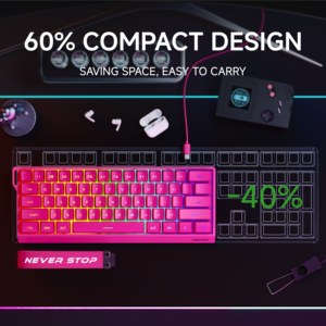 คีย์บอร์ดแบบพกพา EWEADN 61 ปุ่ม สีชมพู/แดง/ดำ คีย์บอร์ดเมมเบรนขนาดเล็ก เสียงเงียบ แบบมีสาย สำหรับพีซี สำนักงาน และเล่นเกม - Product Image 2