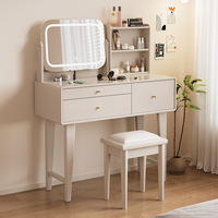 Table de toilette traditionnelle pour chambre à coucher et salle de bain, rangement pour femme, table de maquillage en bois brun réglable, coiffeuse