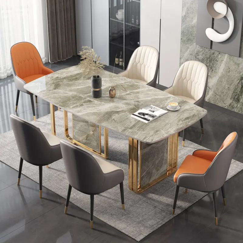 Meja Makan Hemat Ruang 8 Kursi Meja Makan Desain Italia Ruang Makan Kaca Emas Meja Kolam Mewah untuk Ruang Makan