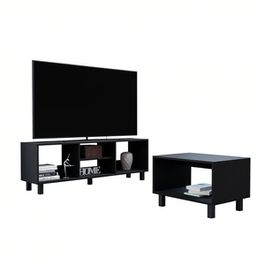 Set da soggiorno in due pezzi Carter dal design moderno con mobile TV e tavolino da caffè in legno lavorato nero - Product Image 1