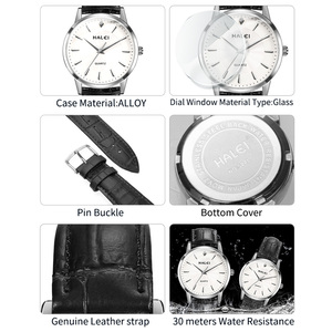 Montres à quartz pour couple HALEI, bracelet en cuir, boîtier en acier inoxydable, ensemble de montres élégantes et tendance, mouvement japonais. - Product Image 5