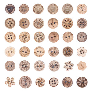 Natural Round Coconut Shell Buttons 9-20MM Embossed Florals Two Hole Four Hole Eco Friendly For Clothing Shirts - Product Image 1