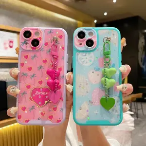 Cute Love Heart Lanyard Phone Case Cover For Iphone 15 Pro14 13 12 11 Custom Mobile Cover Carcasas Para Celulares