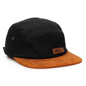 Casquettes de course non structurées personnalisées à 5 panneaux en coton et daim avec logo en cuir - Product Image 3