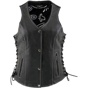 2025 Women's Premium Black <b>Leather</b> Motorcycle <b>Vest</b> with Side Lace Adjustment LKL4711 - Product Image 1
