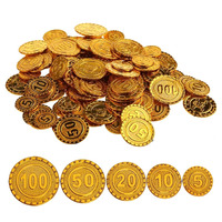 Logo personnalisé Pièces d'or Jeton de jeu PP & PS Puce de négociation Pièces de trésor de fête en plastique pour enfants Motif imprimé