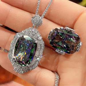 Lot de 9 bijoux vintage en gros, plaqué or blanc sur cuivre, avec pendentif bague de mariage et collier, ensemble de bijoux en zircone cubique 15*20MM - Product Image 1