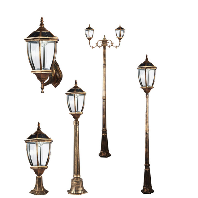 Retro Landscape Lighting Aluminum Wall Lamp with Sensor 6v Waterproof Adjustable European Style High Pole Solar Garden Light