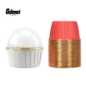 GDMEI 5 Oz Folha de Alumínio Cupcake Copos de cozimento recipiente forros e tampa Mini Bolo Descartável Sobremesa Cup com tampa