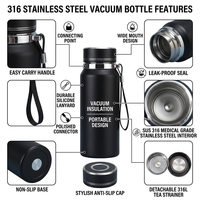Geïsoleerde thermosfles van 316 roestvrij staal met handvat, 20, 26 en 34 oz, met eigen logo, voor zakelijke geschenken.