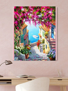 Pintura por número Kit Serie <span class=keywords><strong>de</strong></span> paisaje Seaside Floor House of Flowers Sin marco Plegable Pintado a mano Pintura decorativa para el hogar - Product Image 3