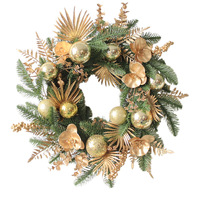 Couronne de fleurs de Noël artificielle boule de boules d'or personnalisée pour porte d'entrée suspendue décorative de vacances