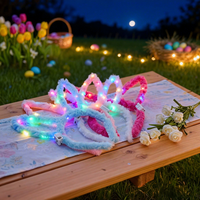 Ensemble de bandeaux lumineux LED modernes avec oreilles de chat, en plastique et plumes, accessoires mignons qui brillent dans le noir pour filles, pour Pâques, concerts et fêtes