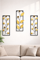 Décoration Murale Moderne en Acier Inoxydable Faite à la Main, Ensemble de Trois Pièces Motif Feuilles Florales pour Anniversaire, Baptême, Salon, Bureau