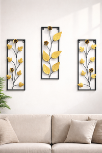 Arte de Pared Metálico Moderno, Decoración Floral de Hojas, Adorno de Pared de Tres Piezas para Sala de Estar u Oficina - Product Image 4
