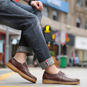 Mocassins pour hommes en cuir véritable, bout rond, à enfiler, semelle extérieure en caoutchouc respirant, semelle intermédiaire en EVA, chaussures décontractées - Product Image 1
