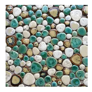 Autocollants en mosaïque de galets de porcelaine blanche et verte, carreaux pour l'entrée de la maison, la salle de bain, les murs, les sols extérieurs, céramique - Product Image 1