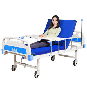 Lit d'hôpital manuel <span class=keywords><strong>en</strong></span> acier à manivelle unique, prix usine, avec dossier réglable et barrières latérales pliables pour examen du patient - Product Image 1