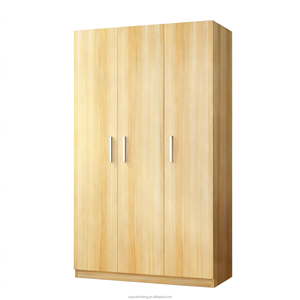 خزانة ملابس خشبية قائمة بذاتها بثلاثة أبواب لغرفة النوم، مصنوعة من ألواح خشب مضغوط معالجة بالميلامين 15 مم، ولوح خلفي من الألياف متوسطة الكثافة 3 مم، مع مقابض بلاستيكية للتعليق - Product Image 1