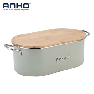 农家厨房面包容器金属蛋糕盒带竹菜板盖的面包盒