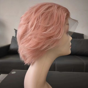 Parrucche con taglio pixie corto di colore <span class=keywords><strong>rosa</strong></span> <span class=keywords><strong>capelli</strong></span> umani in pizzo frontale qualsiasi colore personalizzabile all'ingrosso hd pace frontale in pizzo trasparente parrucche da donna - Product Image 3