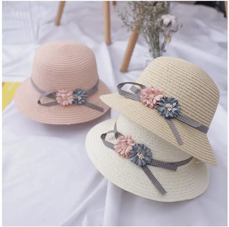 2022 Clear bucket hat and handbag Summer Sun Hat Girls Kids Straw Children Beach Hats Bag Flower Tote Handbag Bags Suit