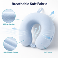 Coussin de voyage ergonomique en mousse à mémoire de forme pour le cou, motif avion bleu, avec étui de transport compact et rond