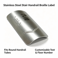 Étiquette tactile en braille pour main courante d'escalier en acier inoxydable, design flèche, compatible avec tubes de main courante, texte de sol personnalisable, direction tactile