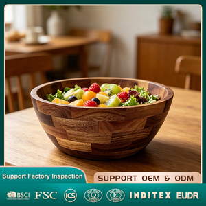 Tazón grande de madera de acacia de 12 "para mezclar frutas, ensalada, cereales, pasta en copos de maíz - Product Image 1