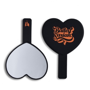 New Design Handheld Makeup Mirror Heart Shape Makeup <b>Plastic</b> Mirror Custom Logo Handle Mirror for Women - Product Image 1