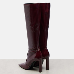 Women Solid Side Zipper Long Boots <b>High</b> Chunky Heels <b>Knee</b>-<b>high</b> Booties Square Toe Sexy Stiletto Shoes - Product Image 4