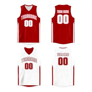 Camiseta de Baloncesto Sublimada Personalizada Roja y Blanca con Nombre del Equipo 00, Cuello en V, Sin Mangas, Uniformes de Malla para Adultos Unisex para Todas las Temporadas - Product Image 1