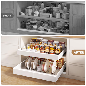 2 Pack Kitchen Pull Out Expandable Sheet Metal Pot <b>Rack</b> Pull-Out Spice Dish <b>Plate</b> Drying Storage <b>Rack</b> Organizer Set for Cabinets - Product Image 3