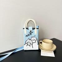 Tas Selempang Wanita Gaya Instagram, Ringan, Tahan Lama, Lipat, Portabel, Desain Rajut Kartun Warna-warni dengan Kancing